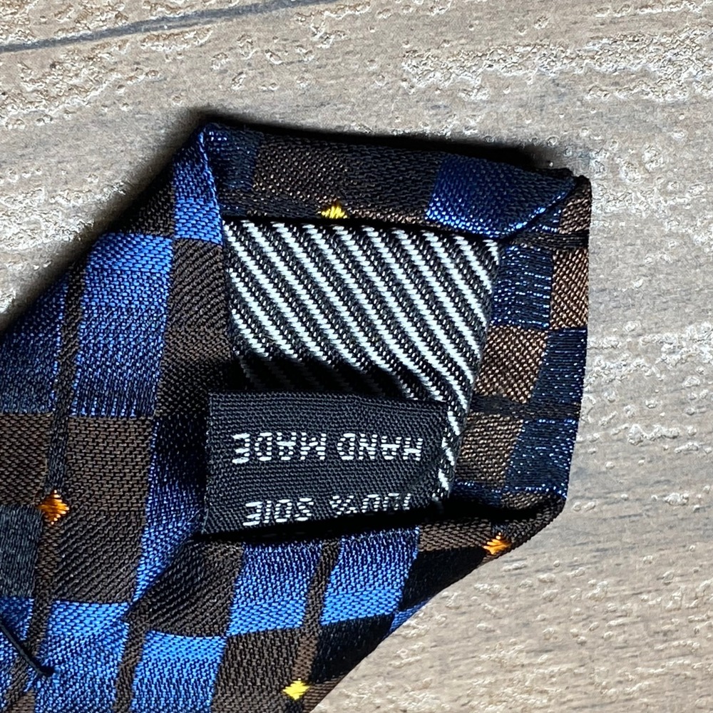 Bruno Marchesi Silk Necktie Check Extra Long Blue Jacquard Italy Excellent - Picture 4 of 6